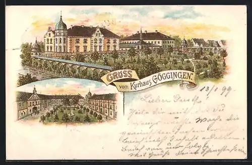 Lithographie Göggingen / Bay., Kurhaus mit Anlage