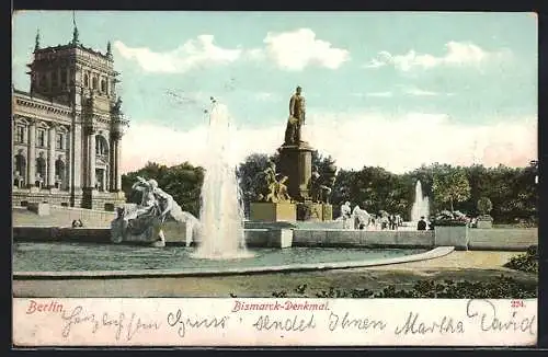 AK Berlin-Tiergarten, Bismarck-Denkmal mit Springbrunnen