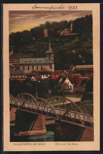 AK Klingenberg / Main, Blick auf die Burg mit Mainbrücke