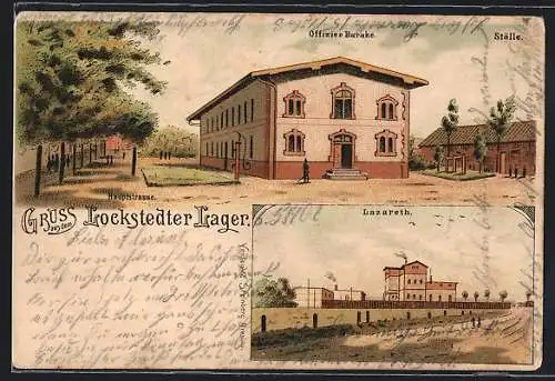 Lithographie Lockstedter Lager, Offizier-Baracke und Ställe, Lazarett