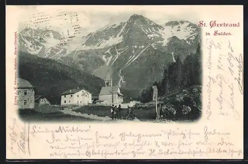 AK St. Gertraud in Sulden, Blick zur Kirche