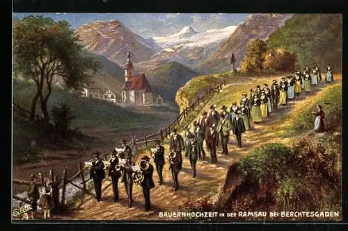 Künstler-AK Ramsau / Berchtesgaden, Bauernhochzeit in der Ramsau