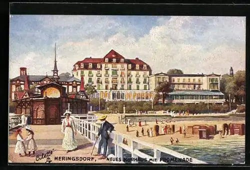 AK Heringsdorf / Seebad, Neues Kurhaus mit Promenade