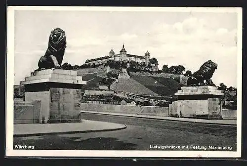 AK Würzburg, Ludwigsbrücke mit Festung Marienberg