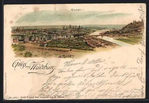 Lithographie Würzburg, Totalansicht der Stadt