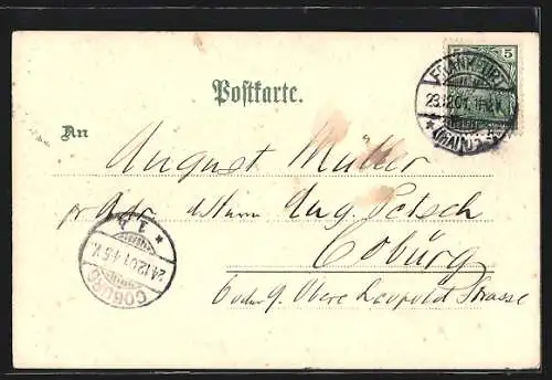 Lithographie Frankfurt a / M., Teilansicht mit Brücke