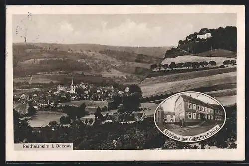 AK Reichelsheim / Odenwald, Totalansicht, Gasthaus zum Adler