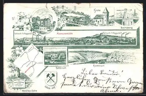 Lithographie Marienhagen / Leine, Kalkbruch-Steinbruch & Kalkwerk Fr. Rogge & Co., Eisenbahn & Bremsberg