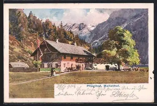 Künstler-AK Malta, Gasthof Pflüglhof im Maltathal