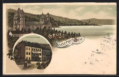 Lithographie Laacher See, Hotel Maria Laach