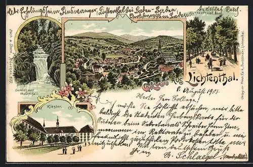 AK Lichtenthal / Baden-Baden, Geroldsauer Wasserfall, Kloster, Lichtenthaler Allee