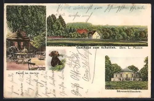 AK Schatten / Stuttgart, Gasthaus zum Schatten, Bes. L. Maier, Partie im Garten, Bärenschlösschen