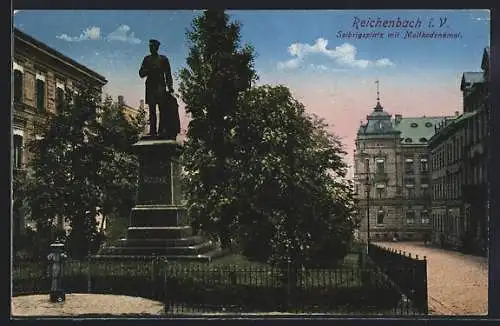 AK Reichenbach / Vogtland, Solbringplatz mit Moltkedenkmal
