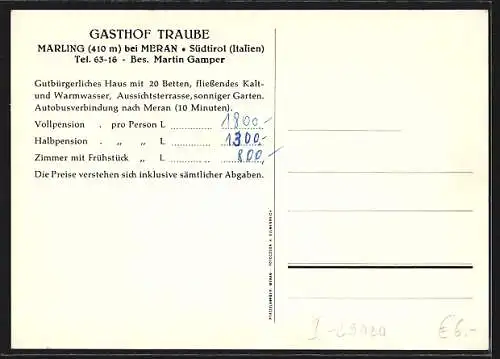 AK Marling bei Meran, Gasthof Traube in versch. Ansichten