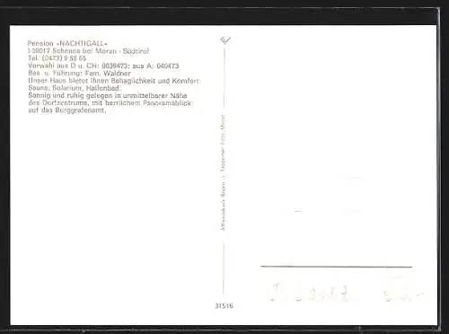 AK Schenna b. Meran, Pension Nachtigall, Bes. Fam. Waldner