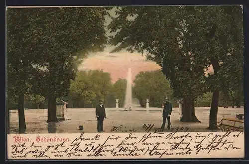 AK Wien, Schönbrunn, Park mit Springbrunnen