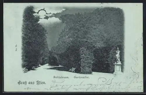 Mondschein-AK Wien, Schönbrunn, Gartenallee
