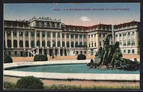 AK Wien, K. K. Schönbrunner Schloss mit Hauptstiege