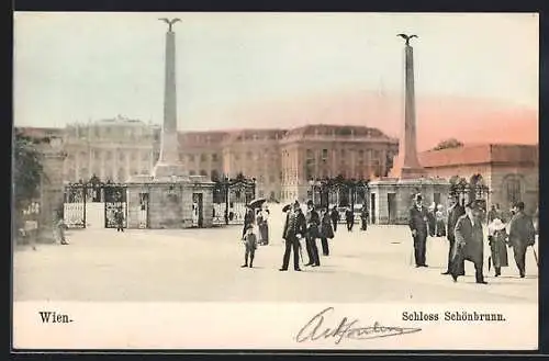 AK Wien, Schloss Schönbrunn mit Spaziergängern