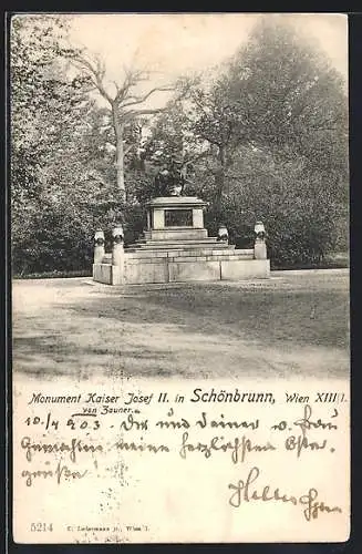 AK Wien, Schönbrunn, Monument Kaiser Josef II.