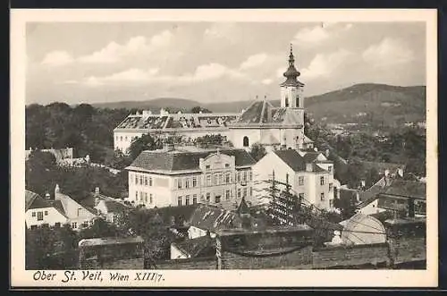 AK Wien, Ober St.-Veit, Ortsansicht mit Schule und Kirche