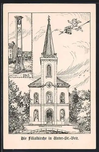 Künstler-AK Wien-Unter-St.-Veit, Die Filialkirche, Glockenweihe 1926