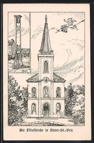 Künstler-AK Wien-Unter-St.-Veit, Die Filialkirche, Glockenweihe 1926