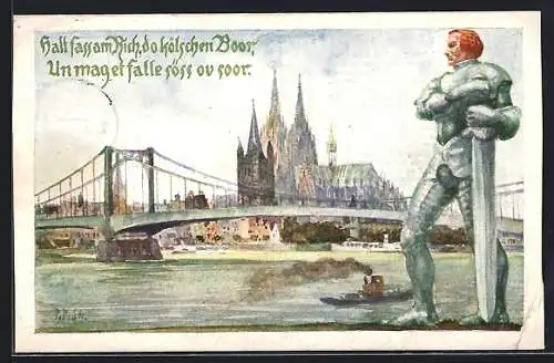 Künstler-AK Köln a. Rh., Der Kölschen Boor in Eisen, Nagelung