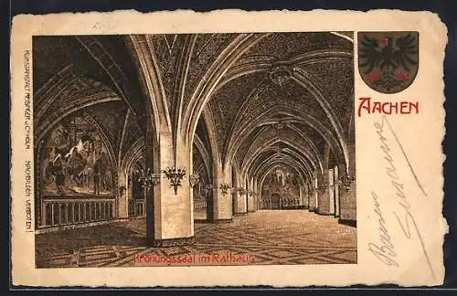Lithographie Aachen, Krönungssaal im Rathaus, Wappen