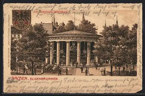 Lithographie Aachen, Gaststätte Elisenbrunnen Bergmann-Wetekam, Reichswappen