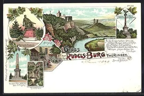 Lithographie Saaleck, Rudels-Burg, Kunoklamm, Bismarck-Denkmal