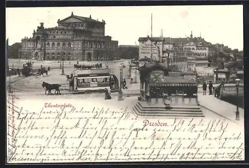 AK Dresden, Theaterplatz mit Strassenbahnverkehr