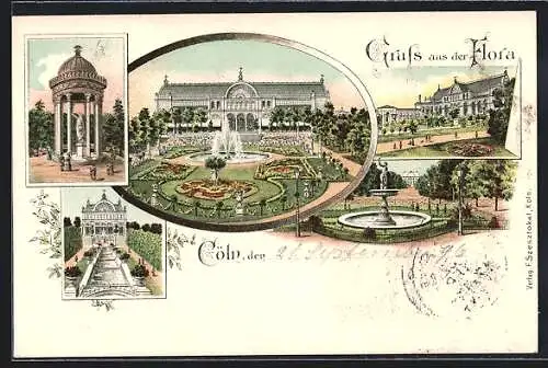 Lithographie Köln-Riehl, Gruss aus der Flora