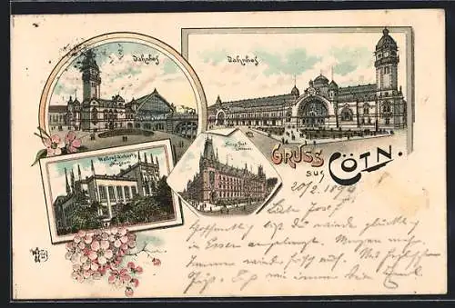 Lithographie Köln, Blick auf den Bahnhof, Wallraf-Richartz-Museum, Neues Postgebäude