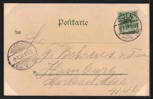 Lithographie Köln, Jusitizgebäude, Dom & Post