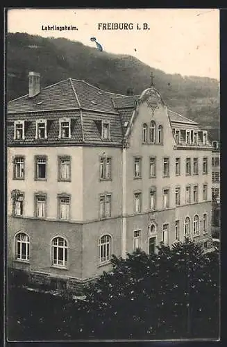 AK Freiburg i. B., Lehrlingsheim aus der Vogelschau, mit Bergpanorama