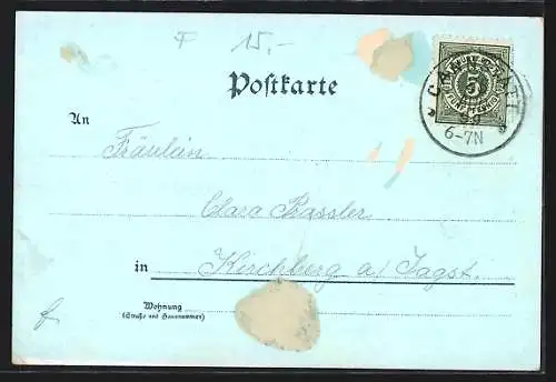 Mondschein-Lithographie Cannstatt, König Karl-Brücke mit Strassenbahn und Kutschen