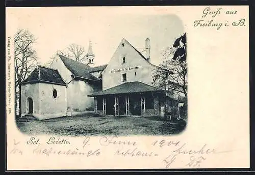 AK Freiburg i. B., Gasthaus Wirtschaft St. Loretto mit Kirche