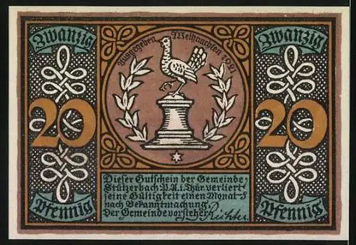 Notgeld Stützerbach, 1921, 20 Pfennig, Glasbläser an der Gebläseflamme arbeitend