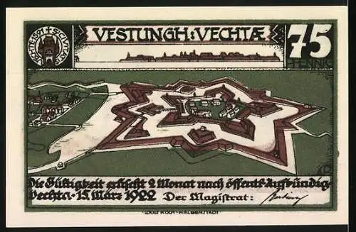 Notgeld Vechta, 1922, 75 Pfennig, Festung Vechta und Heide-Szene