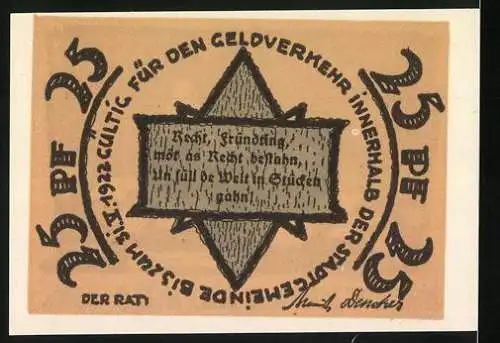 Notgeld Rehna, 1921, 25 Pfennig, Reutergeld mit Schneelandschaft und Spruch auf Rückseite