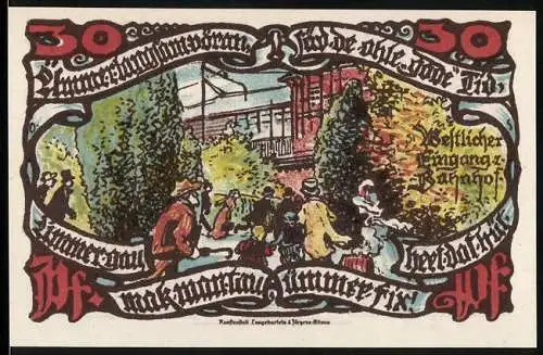 Notgeld Gross-Flottbek 1921, 30 Pfennig, Szene am Bahnhof und ländliche Szene mit Fuhrwerk