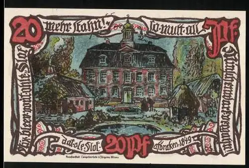 Notgeld Gross Flottbek, 1921, 20 Pfennig, Abbildung eines Herrenhauses und eines Fuhrwerks