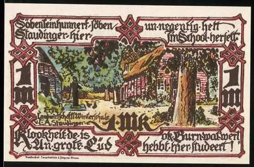 Notgeld Gross-Flottbek 1921, 1 Mark, ländliche Szene und Schachspiel im Garten