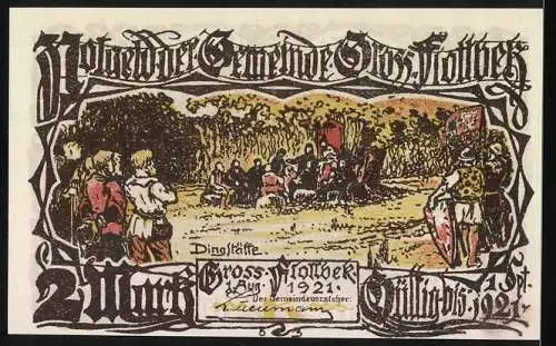 Notgeld Gross-Flottbek 1921, 2 Mark, Hünengrab und Dingstätte-Szene