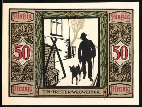 Notgeld Oldenburg / Old. 1921, 50 Pfennig, Deutscher Führhund für Kriegsblinde, Ein treuer Wegweiser