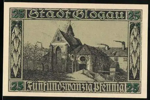 Notgeld Glogau, 1920, 25 Pfennig, Stadtansicht und Heiligenfiguren