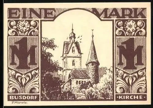 Notgeld Paderborn 1921, Eine Mark, Kirche und Handwerker-Motiv