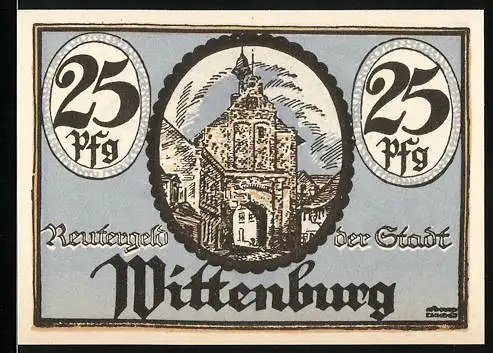 Notgeld Wittenburg, 1922, 25 Pfennig, Abbildung einer Kirche und eines Baumes