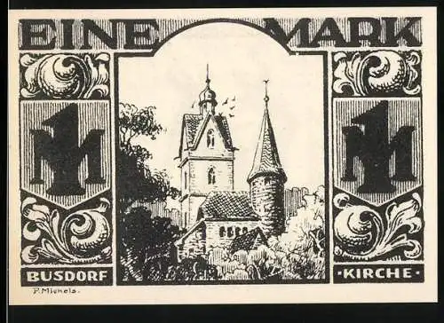 Notgeld Paderborn 1921, 1 Mark, Busdorfkirche und Handwerker-Darstellung